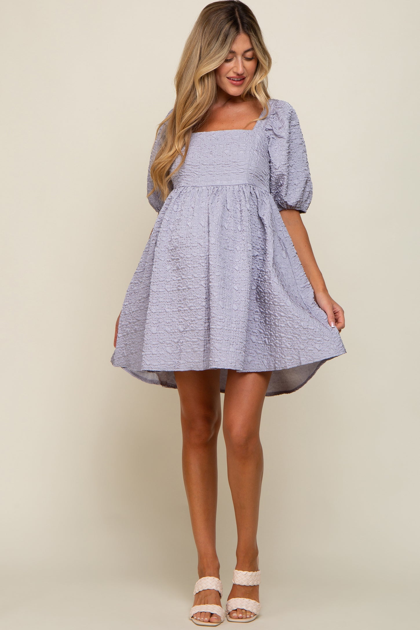 Periwinkle Textured Pleated Maternity Dress