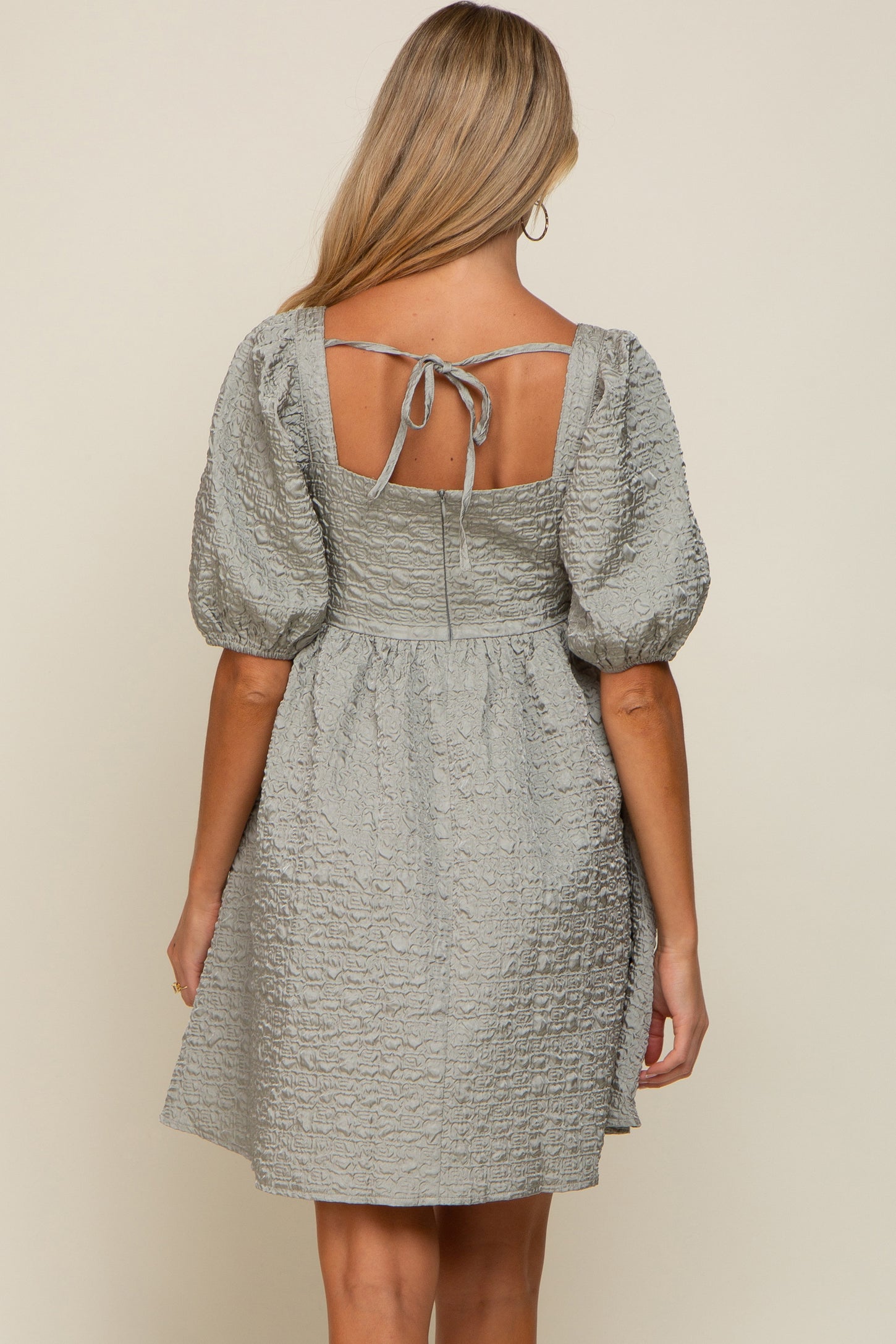 Sage Textured Pleated Maternity Dress