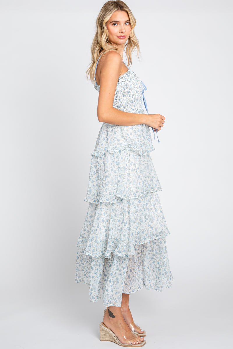 Light Blue Floral Sleeveless Tiered Maxi Dress – PinkBlush