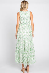 Green Floral Sleeveless Tiered Maxi Dress