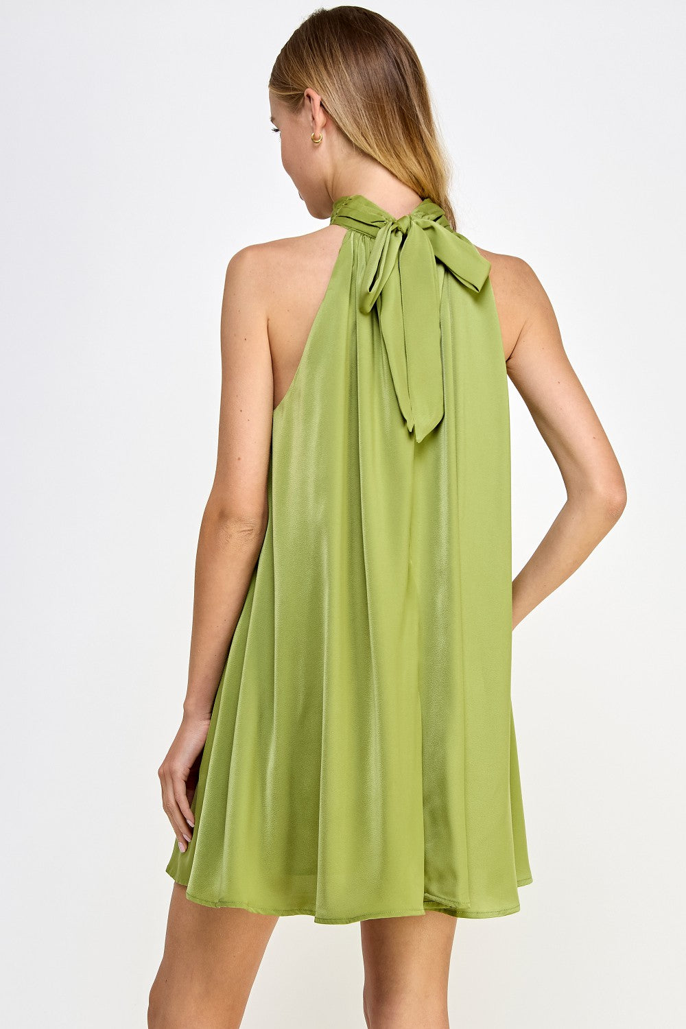 Lime Mock Neck Halter Satin Mini Dress PinkBlush Lime Mock Neck Halter Satin Mini Dress PinkBlush