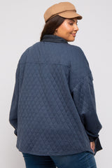 Navy Blue Colorblock Quilted Plus Shirt Jacket