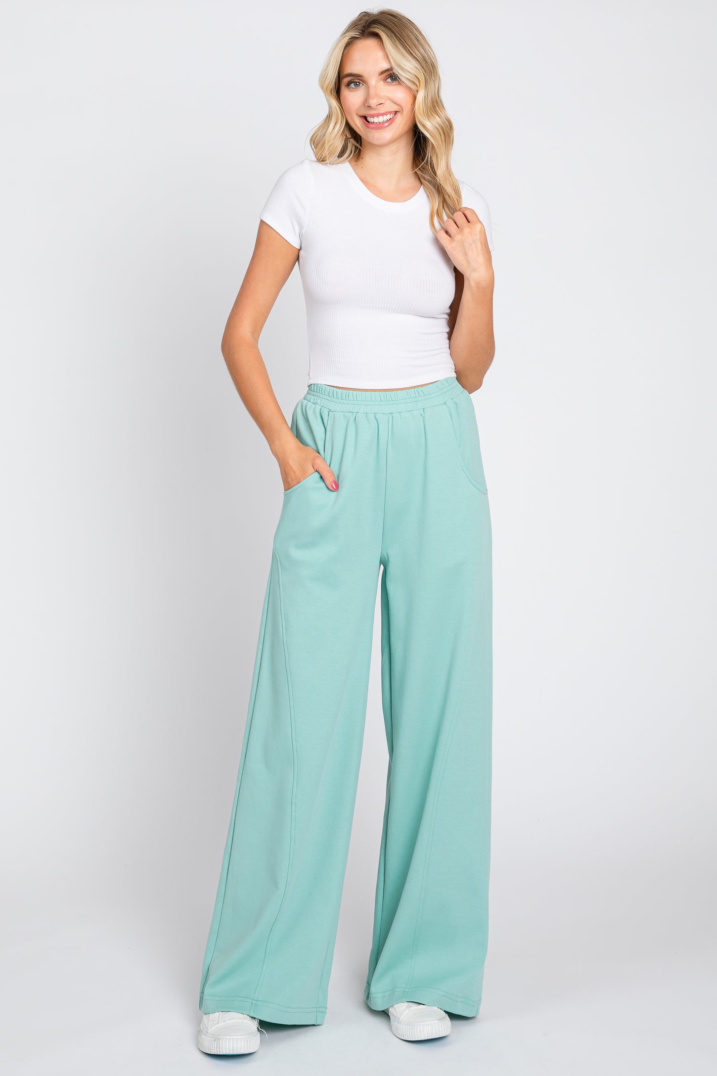mint green dress pants womens Iyyvv Wide Leg Work Pants for Woman Stretchy Office Slack Dress Pants Business Trousers with Pockets Mint Green 2XL, Women's