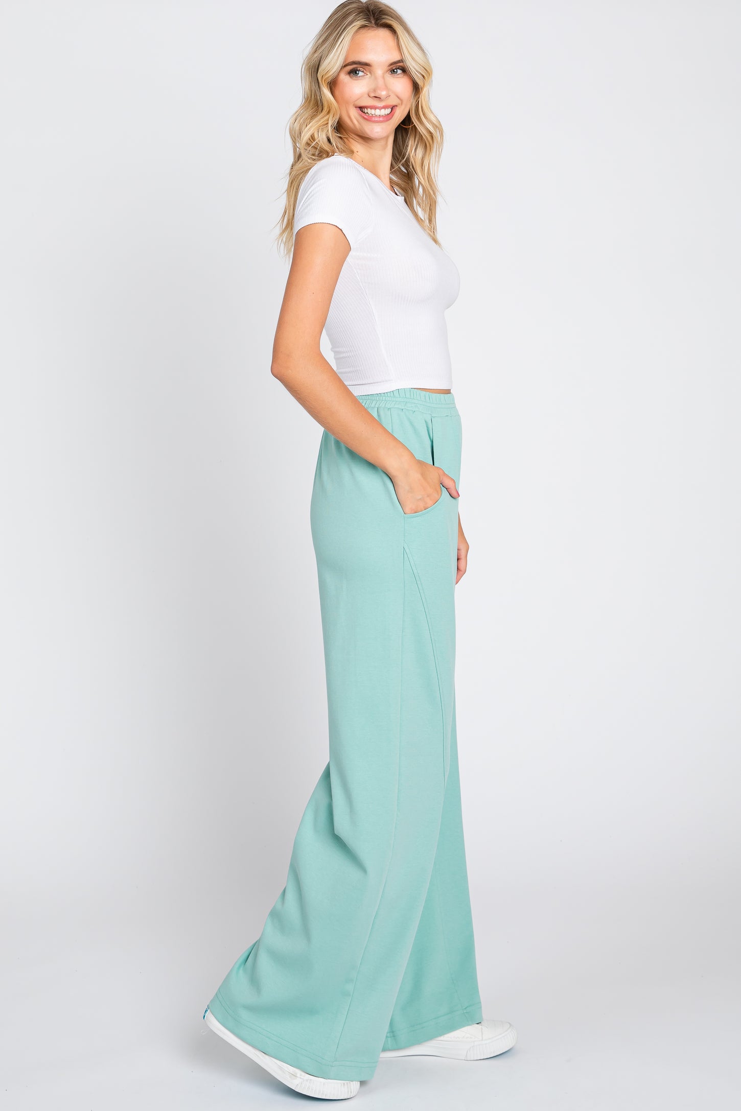 Mint Green Basic Wide Leg Lounge Pants PinkBlush Mint Green Basic Wide Leg Lounge Pants PinkBlush