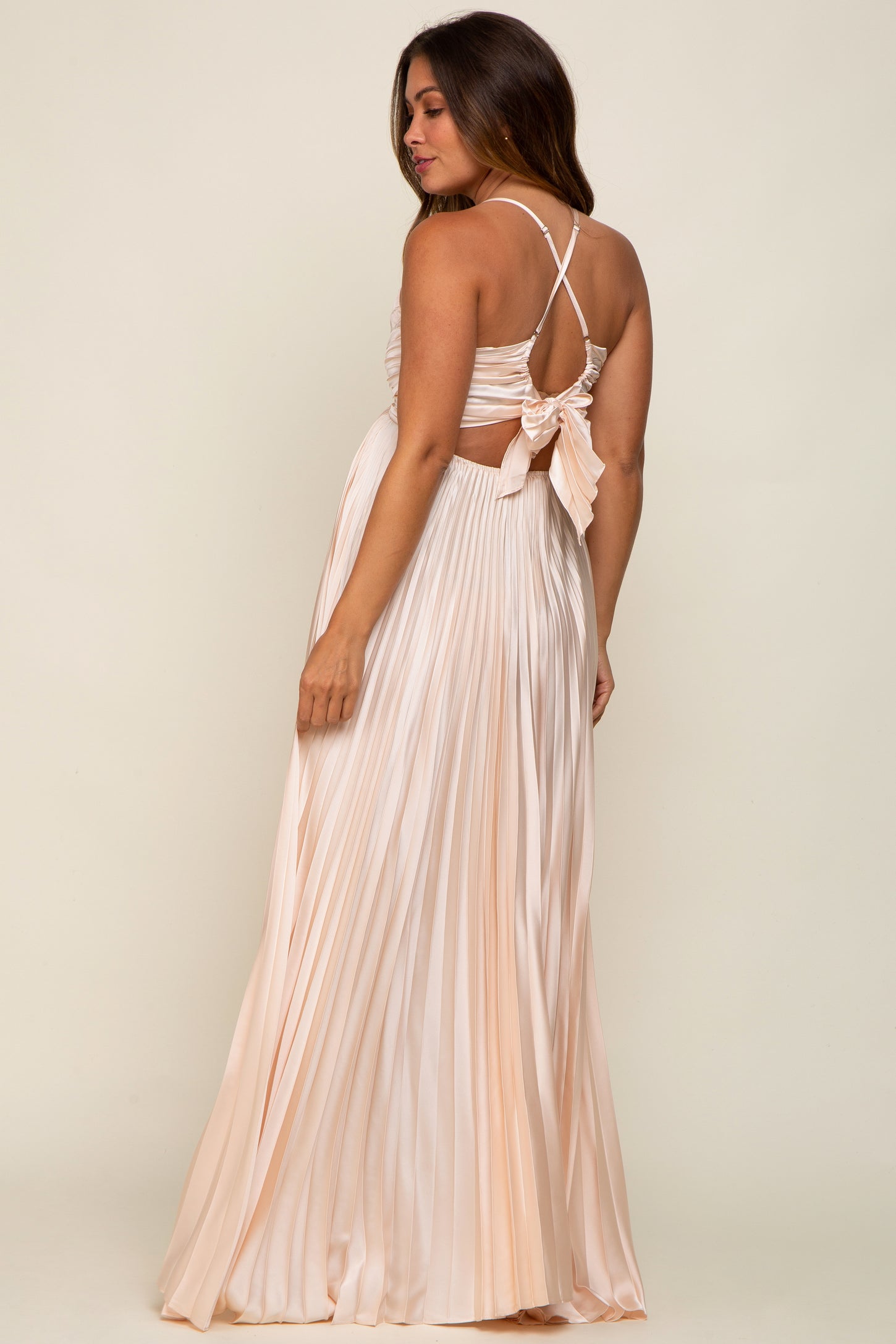 satin pleated cutout dress Abercrombie & Fitch + Satin Pleated Cutout Maxi Dress