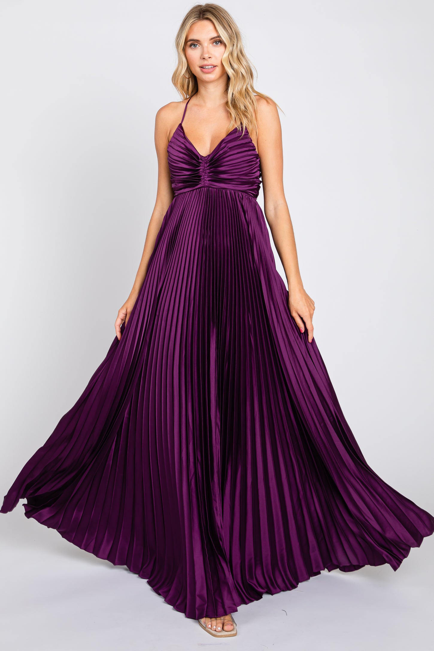 satin pleated cutout maxi dress Abercrombie & Fitch + Satin Pleated Cutout Maxi Dress