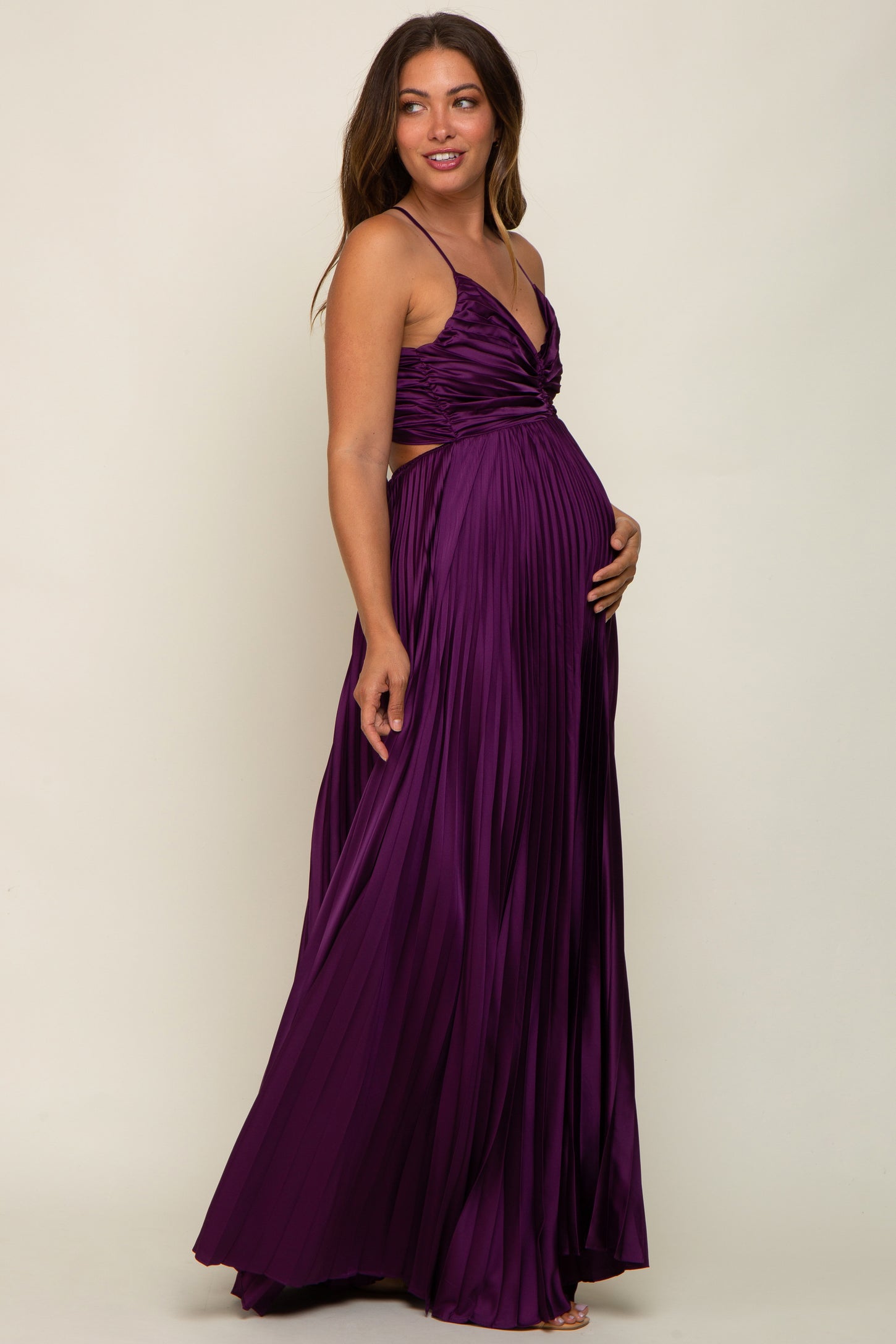 pregnant prom dress cut out Sexy High Neck Cutout Long Sleeves Maternity Dress
