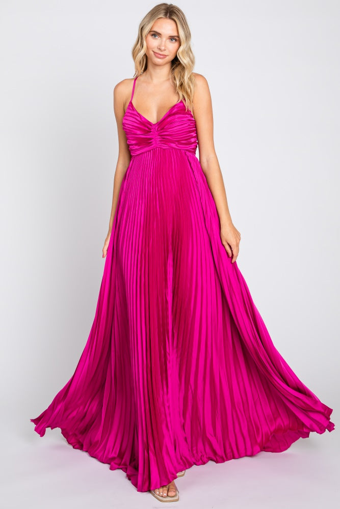 fitted lace wedding dress One Shoulder Satin Band Maxi Dress - Magenta main image 0