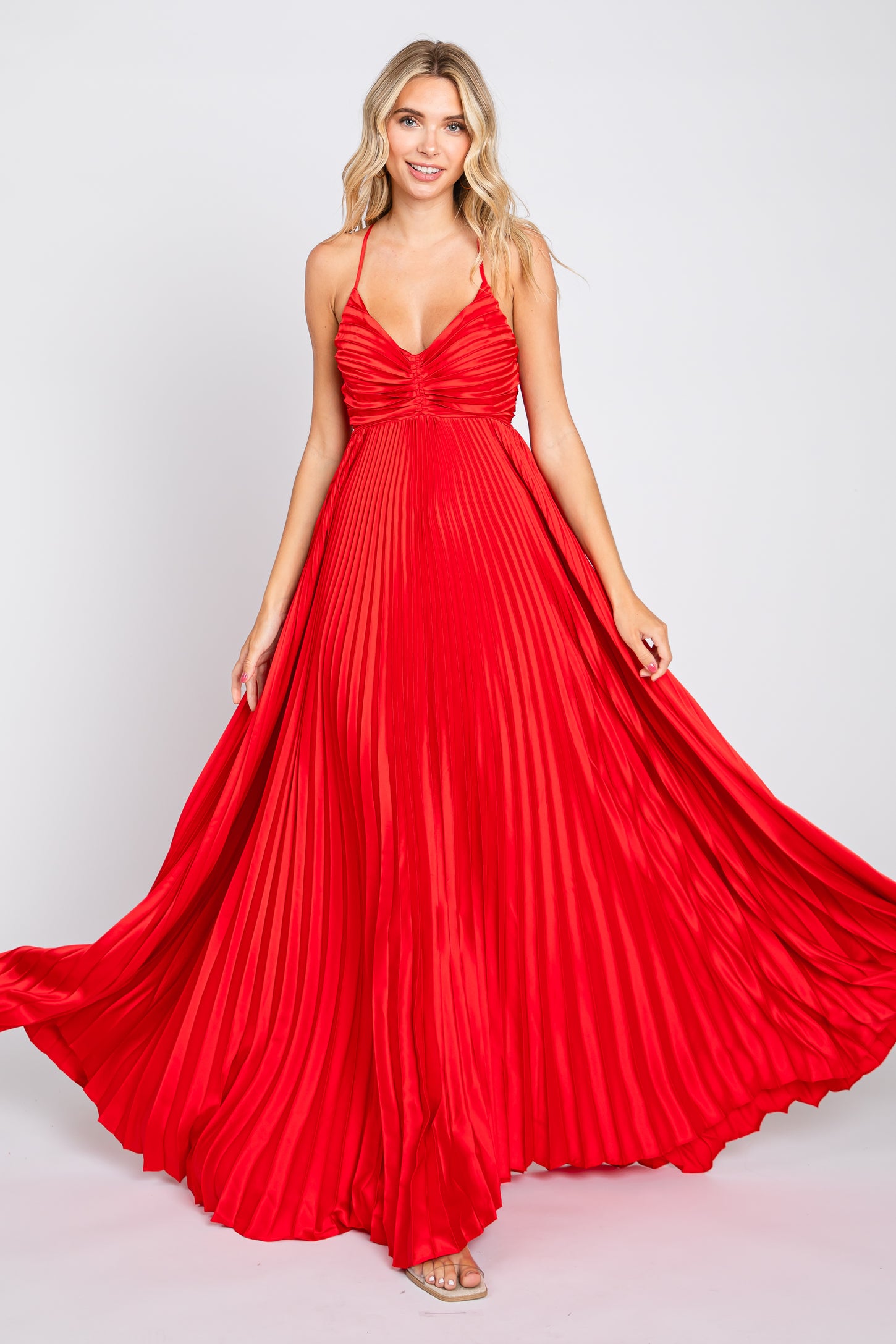 Red Satin Pleated Cutout Maternity Gown – PinkBlush Red Satin Pleated Cutout Maternity Gown – PinkBlush
