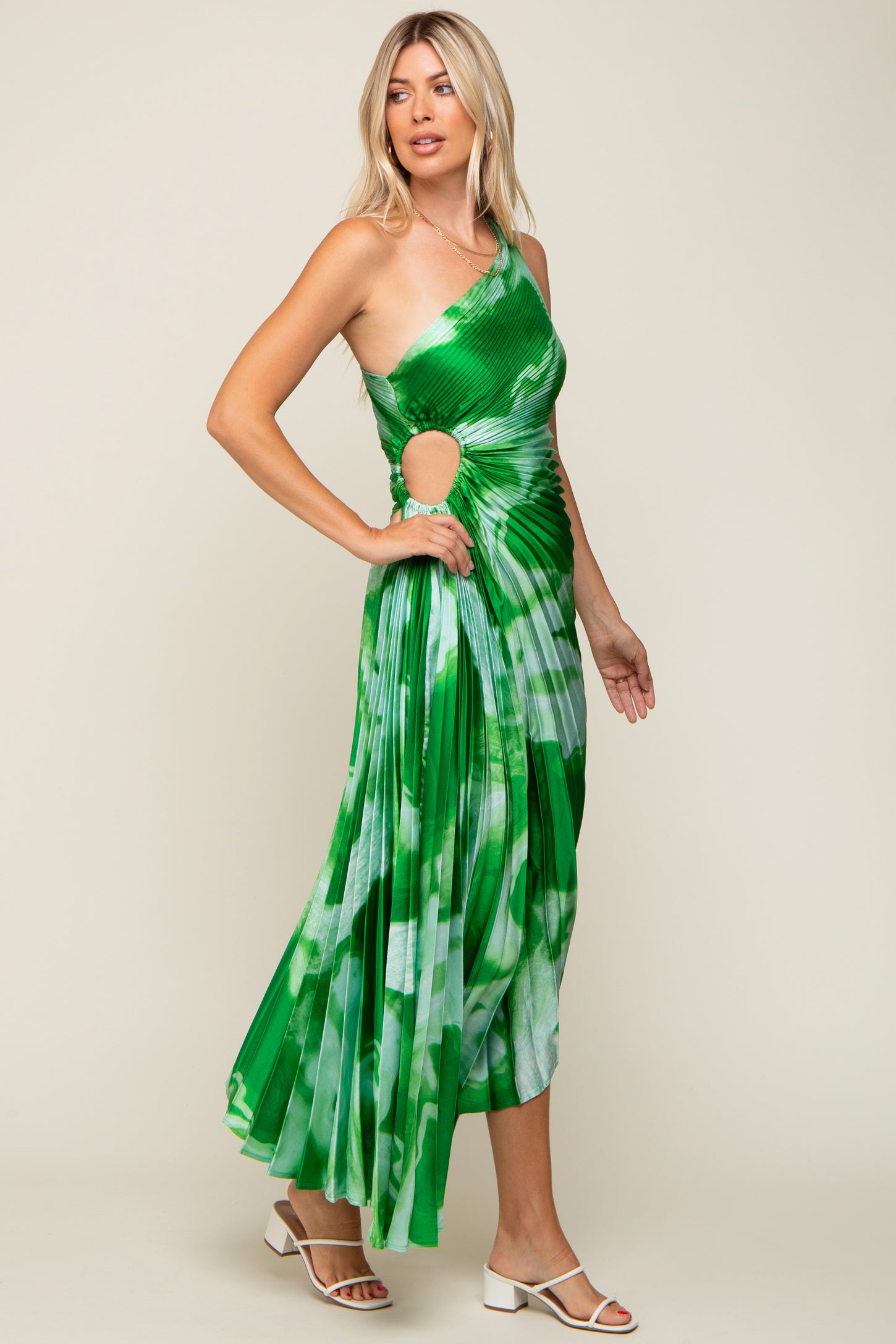 satin watercolor dress Watercolor Satin Maxi Dress with Long Sleeves and High Slit Amanda Jean NYC