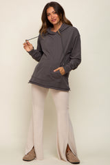 Charcoal Raw Hem Maternity Hooded Sweatshirt