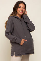 Charcoal Raw Hem Maternity Hooded Sweatshirt