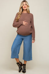 Mocha Back Cutout Lace Accent Maternity Sweater