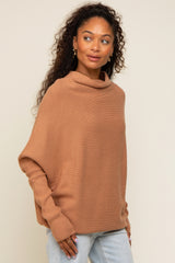 Light Camel Funnel Neck Dolman Sleeve Sweater