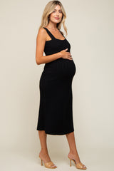 Black Sweater Knit A-Line Maternity Midi Dress