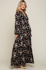 Black Floral Wrap Maternity Maxi Dress