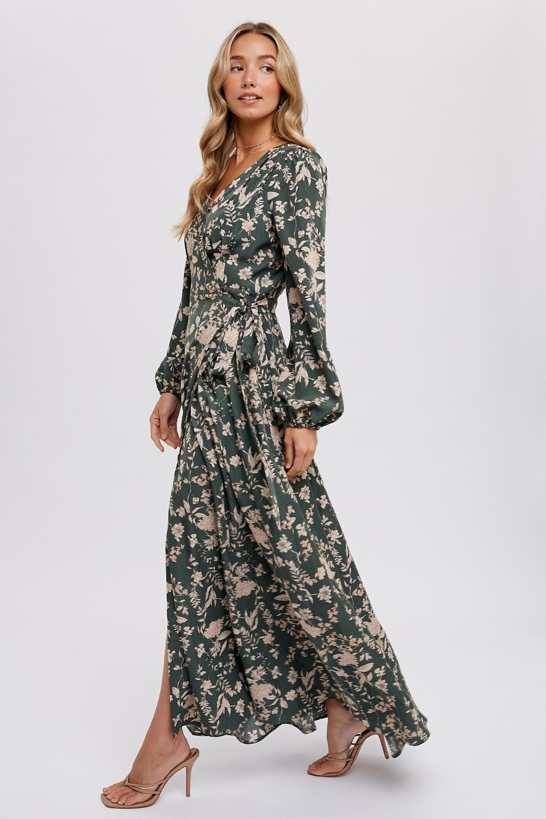 Forest Green Floral Wrap Maxi Dress PinkBlush Forest Green Floral Wrap Maxi Dress PinkBlush