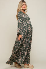 Forest Green Floral Wrap Maternity Maxi Dress