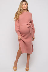 Mauve Side Slit Maternity Sweater Midi Dress