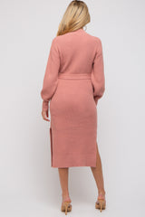 Mauve Side Slit Maternity Sweater Midi Dress