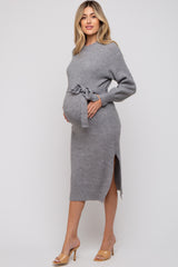 Heather Grey Side Slit Maternity Sweater Midi Dress