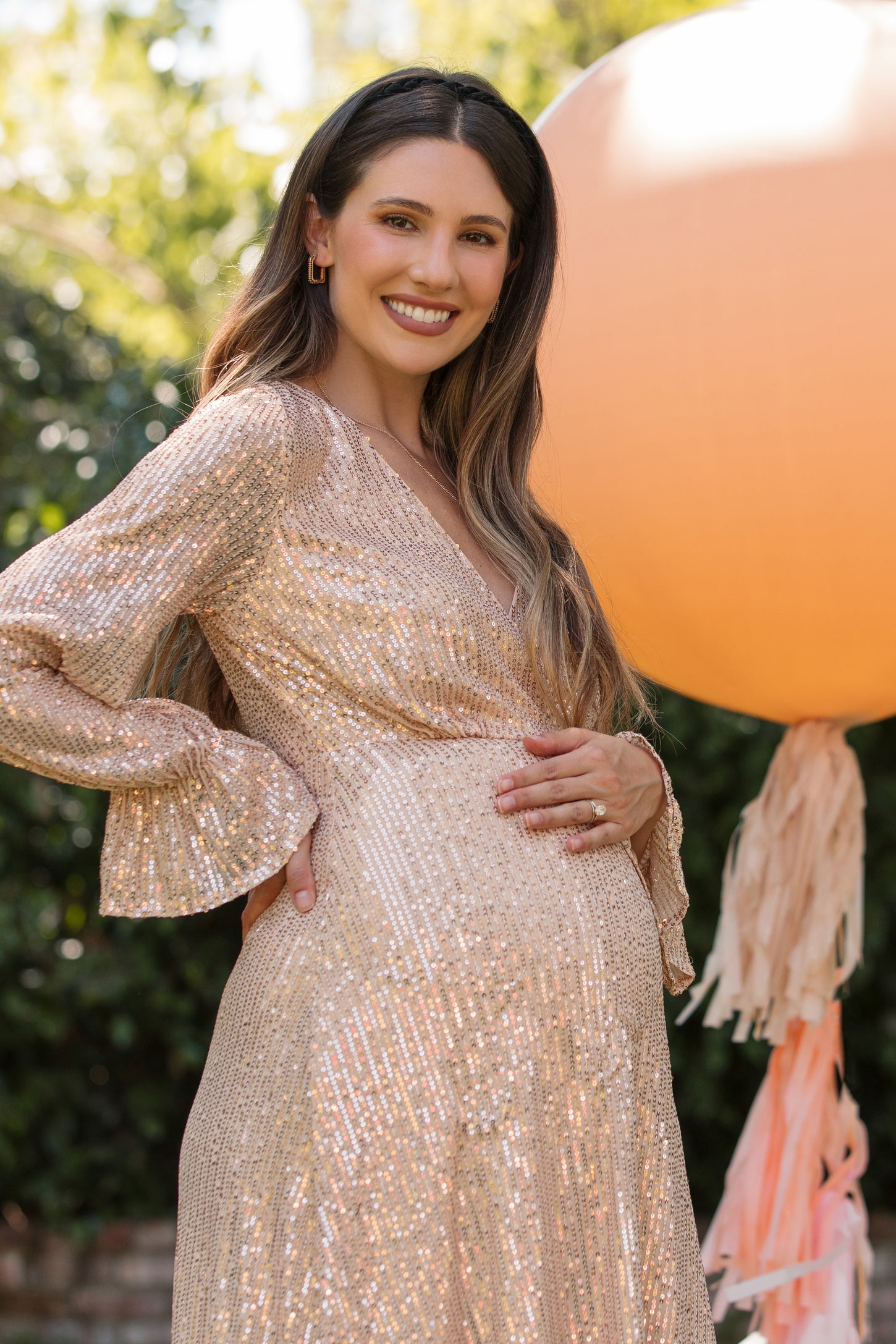 Gold Sequin Long Sleeve Wrap Maternity Maxi Dress – PinkBlush
