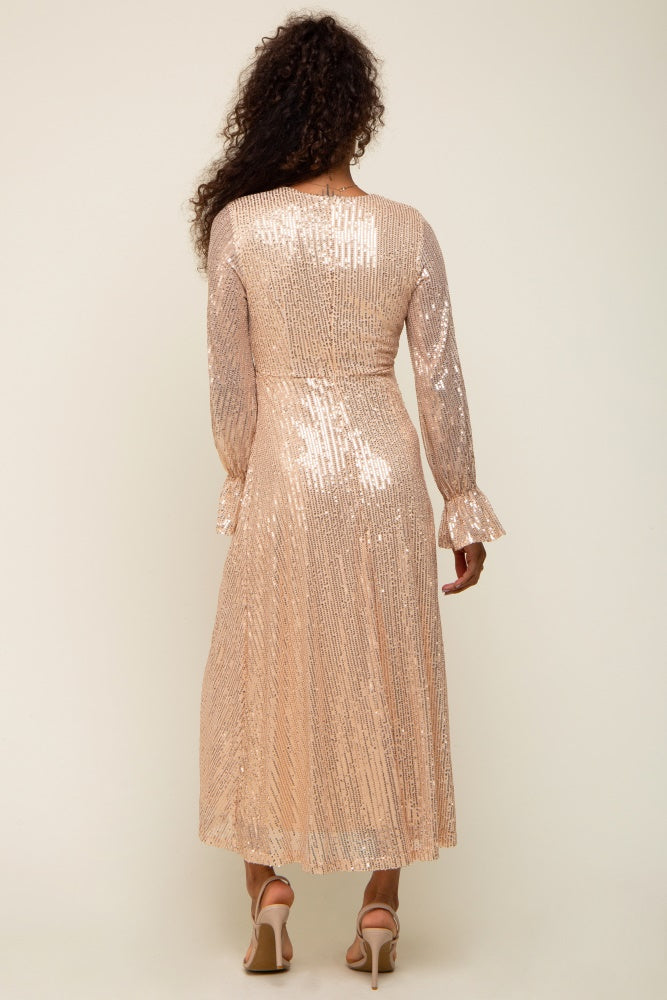 Gold Sequin Long Sleeve Wrap Maxi Dress PinkBlush Gold Sequin Long Sleeve Wrap Maxi Dress PinkBlush