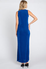 Royal Blue Side Slit Midi Dress