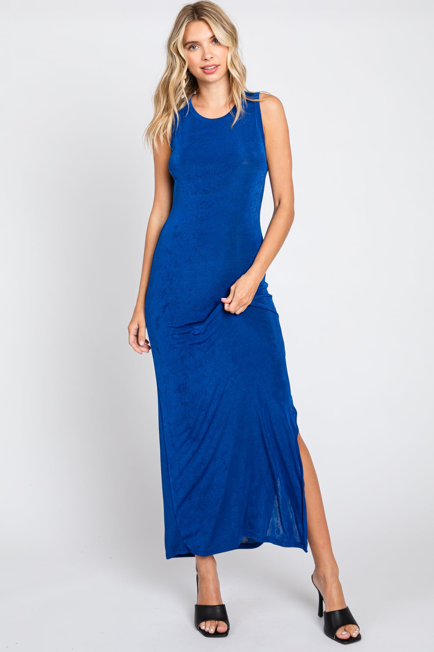Royal Blue Side Slit Midi Dress