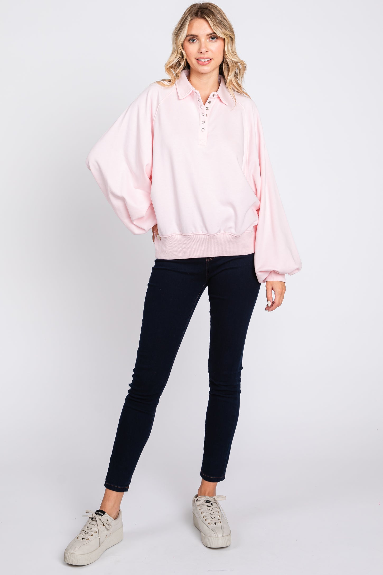 Pink Collared Button Pullover