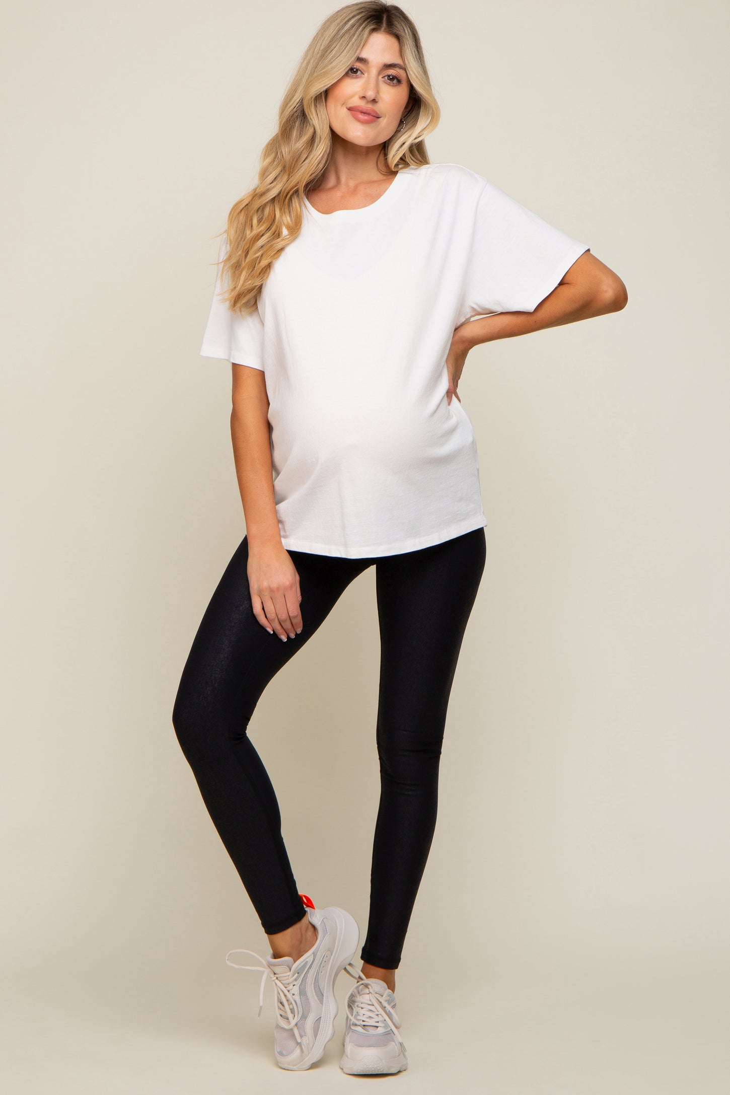 Black Faux Leather Effect Maternity Active Leggings– PinkBlush