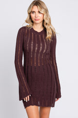 Brown Ladder Knit Long Sleeve Dress/Tunic