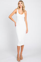 White Textured Knit Sleeveless Maternity Midi Dress