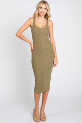 Olive Textured Knit Sleeveless Maternity Midi Dress