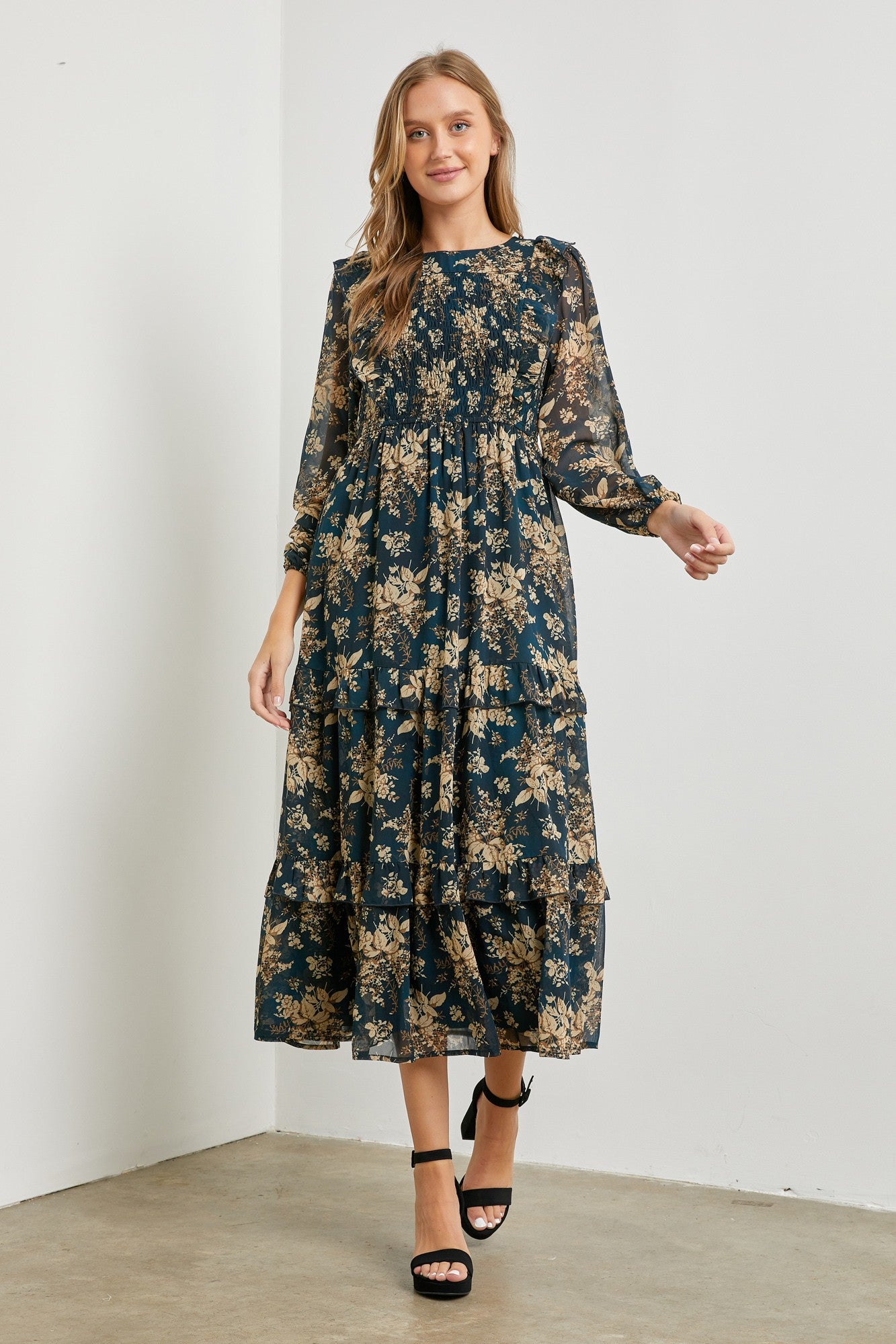 blue floral chiffon midi dress Blue Square Neck Floral Chiffon Midi Dress & Reviews - Blue - Dresses