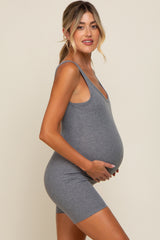 Charcoal Sleeveless Ribbed Maternity Bodysuit