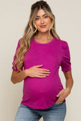 Fuchsia Puff Sleeve Maternity Top