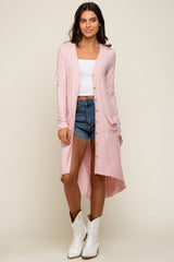 Light Pink Button Front Knit Maternity Cardigan