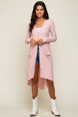 Light Pink Button Front Knit Cardigan