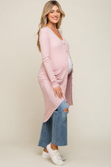Light Pink Button Front Knit Maternity Cardigan
