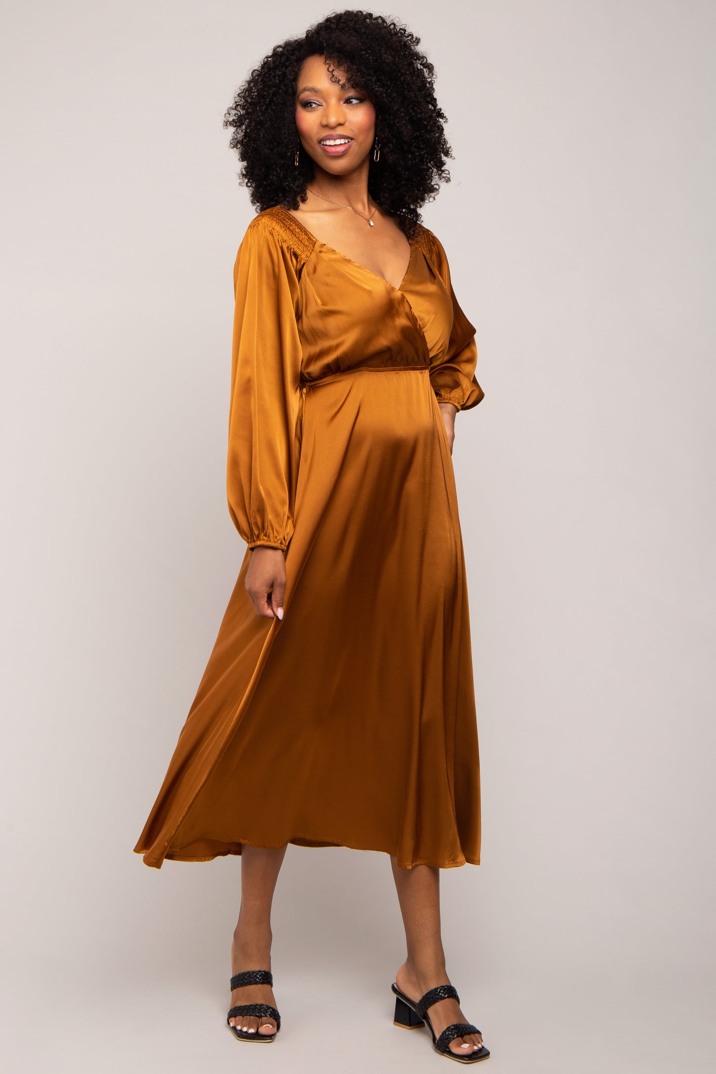 satin midi dress wrap Ivory Wrap Satin Dress With Flutter Sleeves