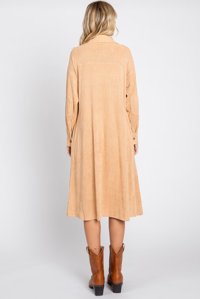 Camel Knit Corduroy Button Down Maternity Midi Dress Medium Camel Knit Corduroy Button Down Maternity Midi Dress Medium
