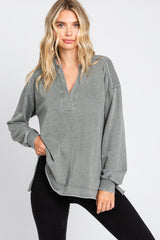 Olive Mineral Washed Terry Knit Top
