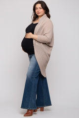 Beige Open Knit Dolman Sleeve Maternity Plus Cardigan