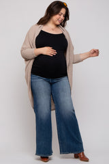 Beige Open Knit Dolman Sleeve Maternity Plus Cardigan