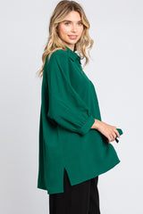 Forest Green Button Down 3/4 Sleeve Top