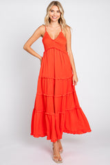 Red Orange Smocked Ruffle Tiered Maxi Dress