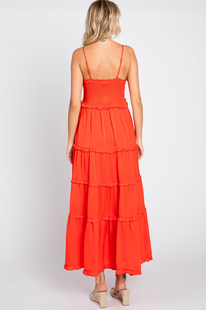 Red Orange Smocked Ruffle Tiered Maxi Dress– PinkBlush