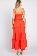 Red Orange Smocked Ruffle Tiered Maxi Dress
