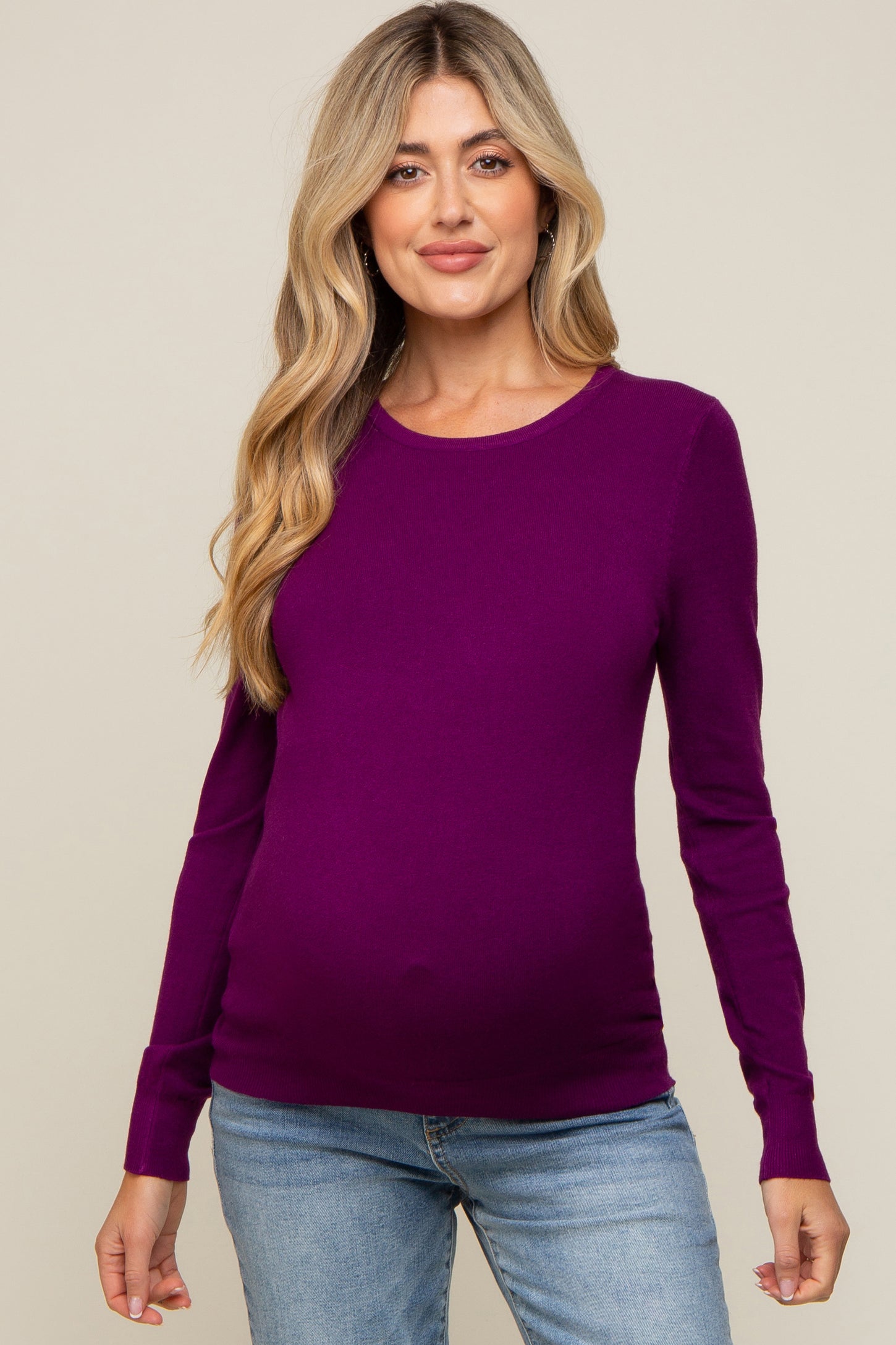 Purple Knit Long Sleeve Maternity Top